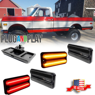 4x Smoked Lens LED Front & Rear Side Marker Lights For 1968-1972 Chevy GMC Truck