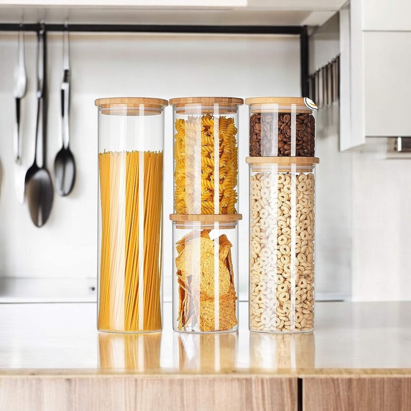 Eco Bamboo Lid Glass Canister Set | 5 Piece Set | Genicook Products
