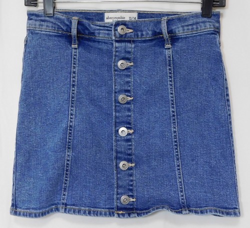 Abercrombie Fitch Blue Denim Jean Skirt Girls 13 / 14 Button Front Adjustable - Picture 6 of 6