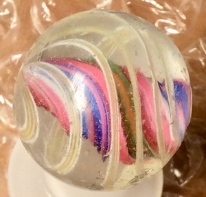 11-16-034-ANTIQUE-GERMAN-HANDMADE-GLASS-MARBLE-PINK-BLUE-YELLOW-GREEN-ORANGE-WHITE