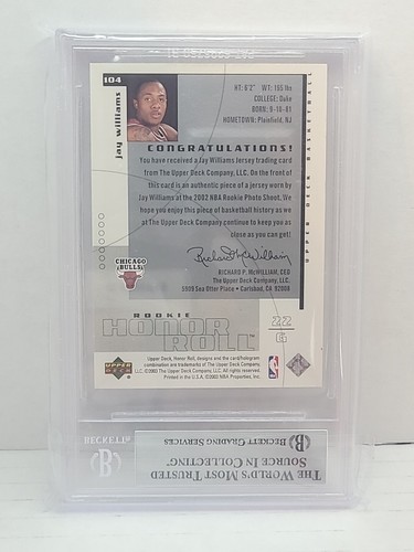 2002-03 UD Honor Roll #104 Jay Williams JSY BGS 8.5 - Picture 2 of 2