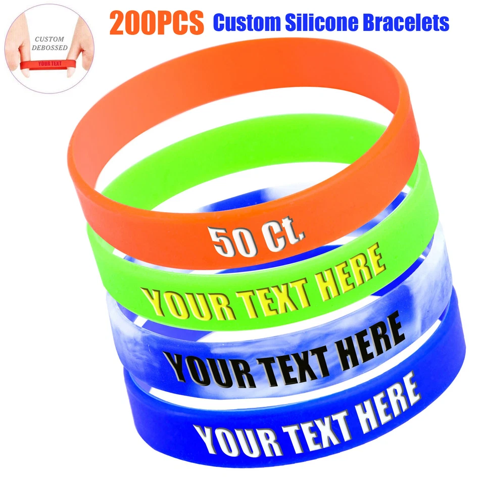 200PCS Custom Engraved Silicone Wristbands - Personalized Rubber Bracelets - Image 2 of 4