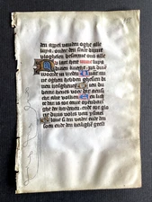 Circa 1450 Illuminated Manuscript Leaf Devotional Hours Vellum Rubricated Dutch