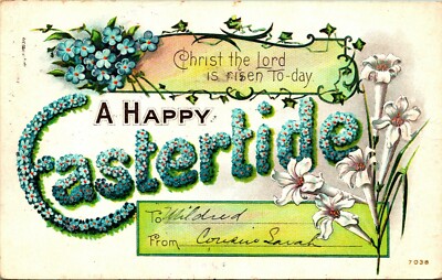 Large Letter Floral A Happy Eastertide Embossed 1911 DB Postcard E3