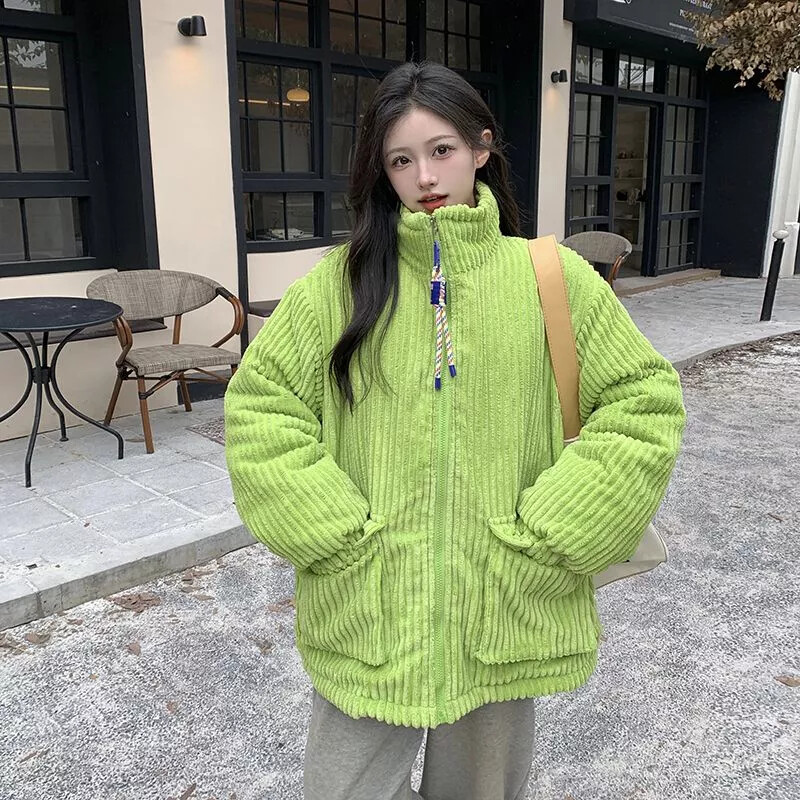 Plumón Parka Chaqueta Mujer Sintético Suave Velour Verde Manzana Acolchado 90281