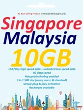 $2/day Singapore & Malaysia Travel data SIM card  10 days  4G Unlimited download