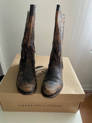 Women's FREEBIRD By STEVEN Brown Western Boots with Turquoise Detail 38 - Picture 2 of 17