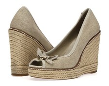 TORY BURCH Womens Beige Synthetic Slip On Open Toe Wedges Heels Size 9.5 B