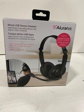 Aluratek Wired USB Stereo Headset w/ Noise Cancelling Boom Mic Black NEW