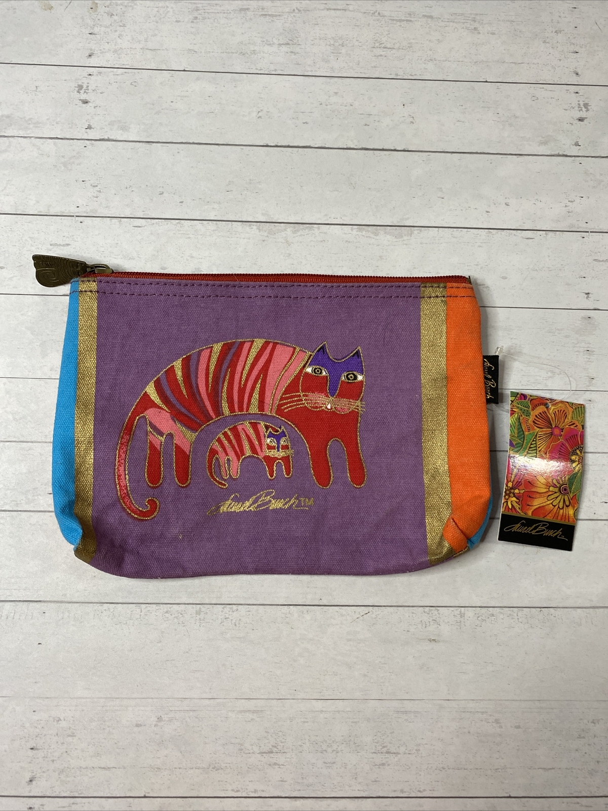 Laurel Burch  Cosmetic Bag Canvas Makeup Pouch with Cat Zipper 2016