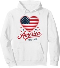 Flag Heart 1776 2026 July Fourth 250th Birthday Unisex Hooded Sweatshirt
