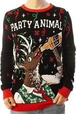 Ugly Christmas Sweater Unisex Party Animal Drunk Reindeer Funny Adult Holiday