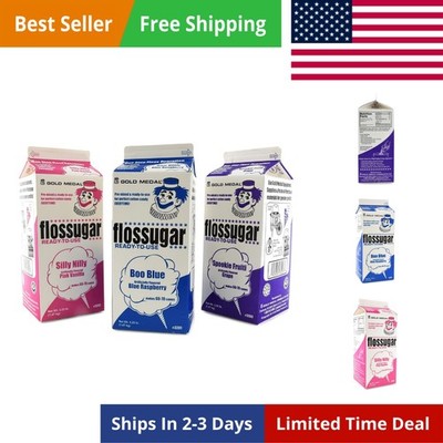 Cotton Candy Floss Sugar-Blue Raspberry, Pink Vanilla & Grape-1/2 Gallon-thre...