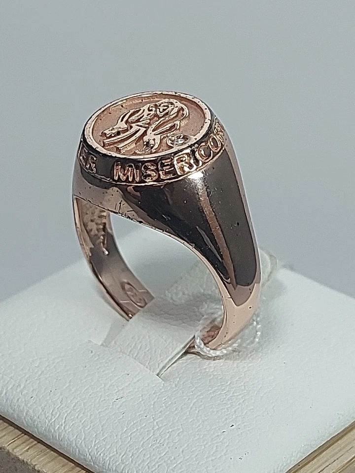 Anello Argento 925 Chevalier Sigillo Rosa Giubileo Misericordia Diamante ct 0,01 - Immagine 2 di 4