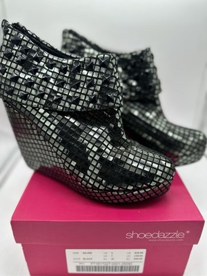 ShoeDazzle Azure Black Studded Ankle Booties Women s Size 9 EU 40 Metallic