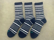 3 Pairs Bombas Men's All-Purpose Calf Socks Size Large 9-13 White Stripe Blue