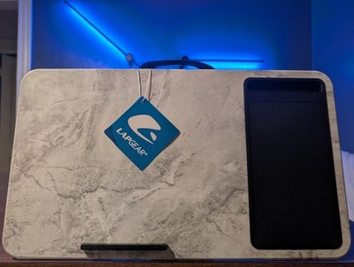 New LapGear Lap Desk For 15.6  Device w/ Mouse Pad & Phone Holder White Marble