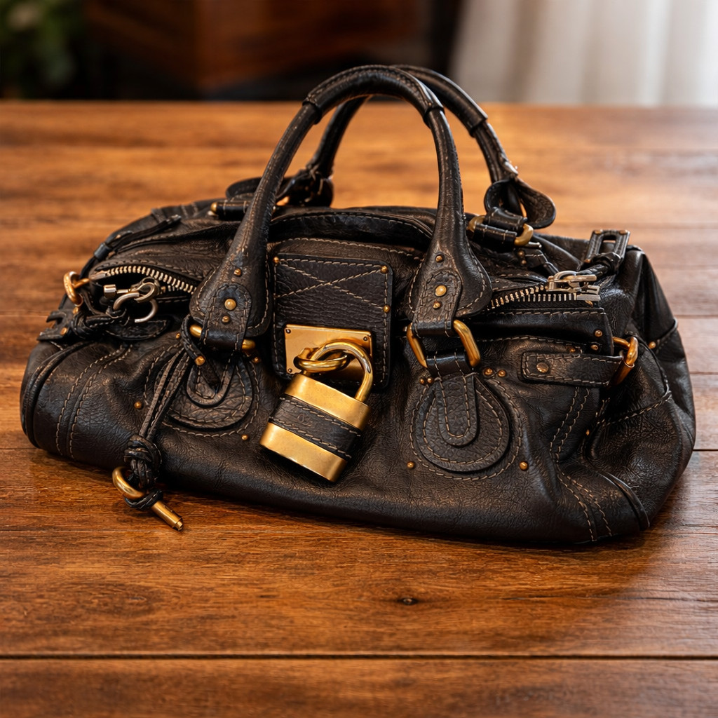 Chloe Paddington Black Leather Satchel Bag w /Padlock & Key Authentic Vintage✨