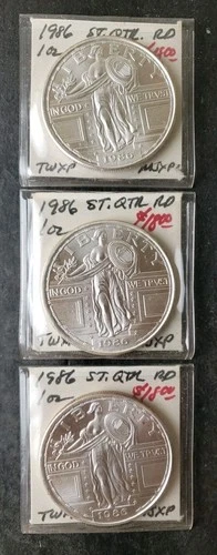 Lot of Three 1986 1oz Silver Standing Liberty Rounds