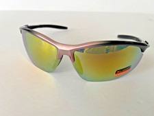 X-Loop Black/Lite Beige Frame Mirrored Gold Lens Wrap Around Sport Sunglasses