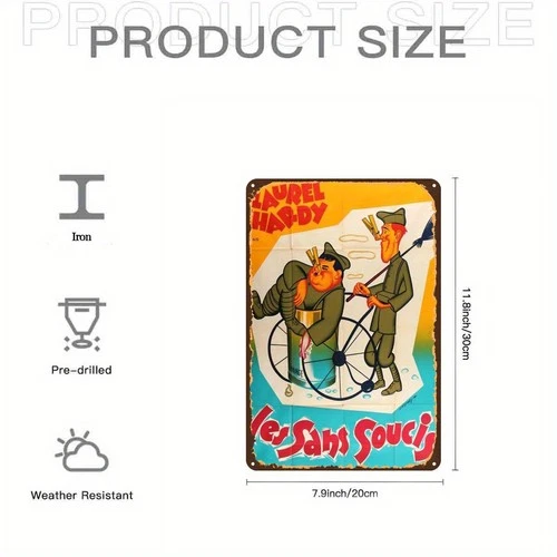 Laurel Hardy "Les Sans Soucis" Vintage Comedy Tin Metal Signs Home Décor Retro M