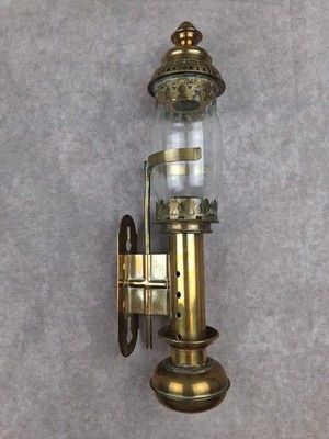Vintage Brass Wall Sconce Oil Lamp Candle Carriage Railroad Train Glass Chimney