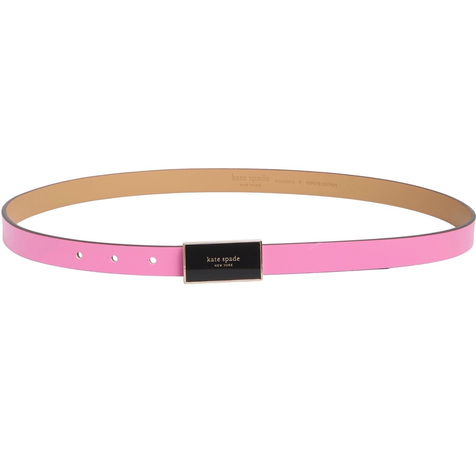 Kate Spade New York Carousel Pink Skinny Leather Belt Enamel Logo Plaque Buckle