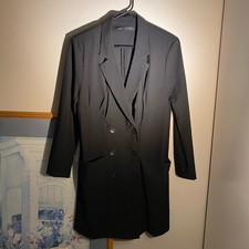 Zara Women Long Slim Fitted Black Blazer Size L