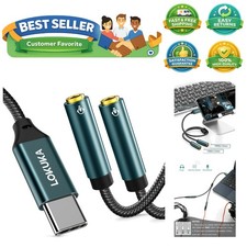 USB C to Dual 3.5mm Female Headphone Splitter, Type C to AUX TRRS 2-in-1 Audi...