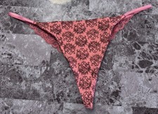 VICTORIA'S SECRET L SMOOTH PINK BROWN PAISLEY LACE VINTAGE RARE V STRING PANTIES