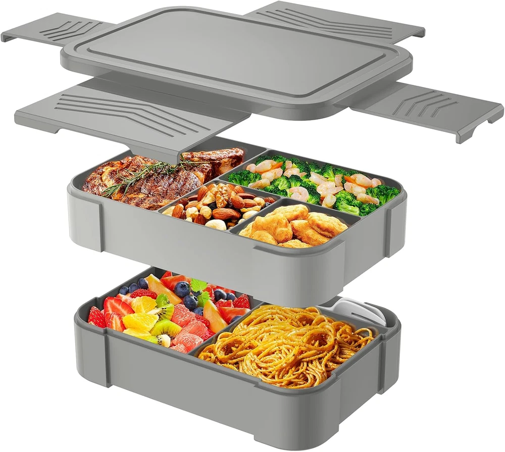 Stackable Kids Bento Lunch Box with 7 Compartments & Utensil Set