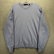 Greyson Sweater Mens Medium Blue Merino Wool Blend V-Neck Pullover Lightweight