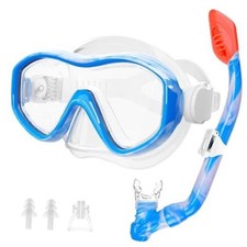 Kids Mask Snorkel Set for Age 5-15,Dry Top One Size Without Fins Blue Blue
