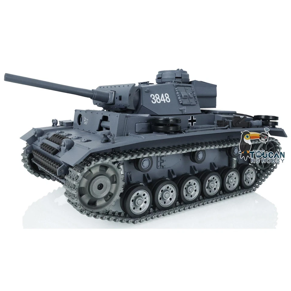 US STOCK Henglong 1/16 RC Tank 3848 Panzer III L Model RTR w/ Smoke 360°Turret - Image 3 of 4