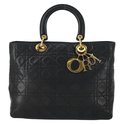 Christian Dior Lady Cannage Matelassé Black Leather Tote Bag