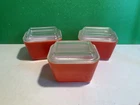 Vintage Pyrex Covered Refrigerator Dishes # 501-B Orange Red With Glass Lids