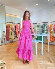 RHODE Salena Maxi Dress Halter Hot Pink Floral Size Medium NWT