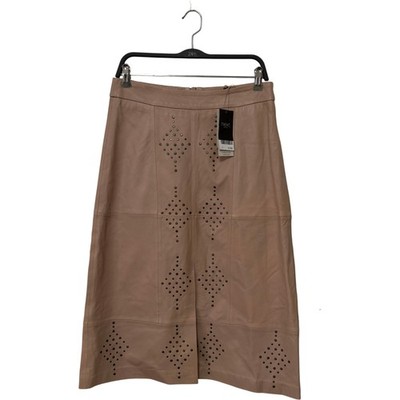 Next Women's Suede Leather A-Line Skirt Midi Studded Size 12 Beige NWT RRP £160