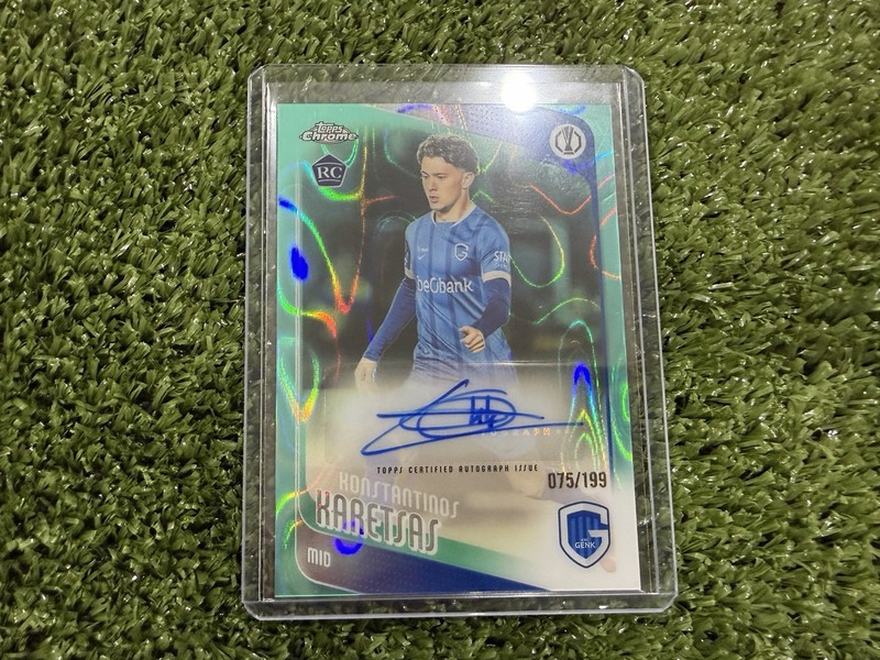 2025-26 Topps Chrome UEFA CC Konstantinos Karetsas Auto Aqua Lava RC #/199