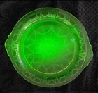 Vintage Uranium Glass Cameo Ballerina CAKE PLATE 11.5" ANCHOR HOCKING 1930s