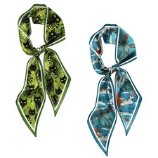 2 PCS Hair Head Scarf Neck Silk Feeling Long Satin Handbag 59x6.7 Inch Cute