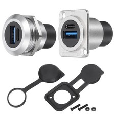 USB 3.0 Type-C Panel Mount Socket Connector Round/D-Type Silver 2Pcs