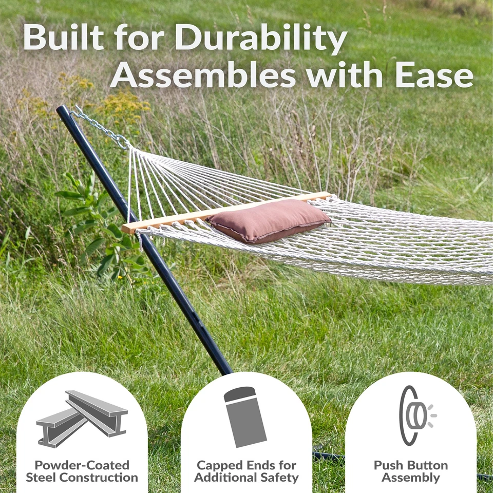 Hamaca de cuerda para 2 personas con soporte de acero y almohadilla/almohada - Desert de Sunnydaze Foto 3 de 4