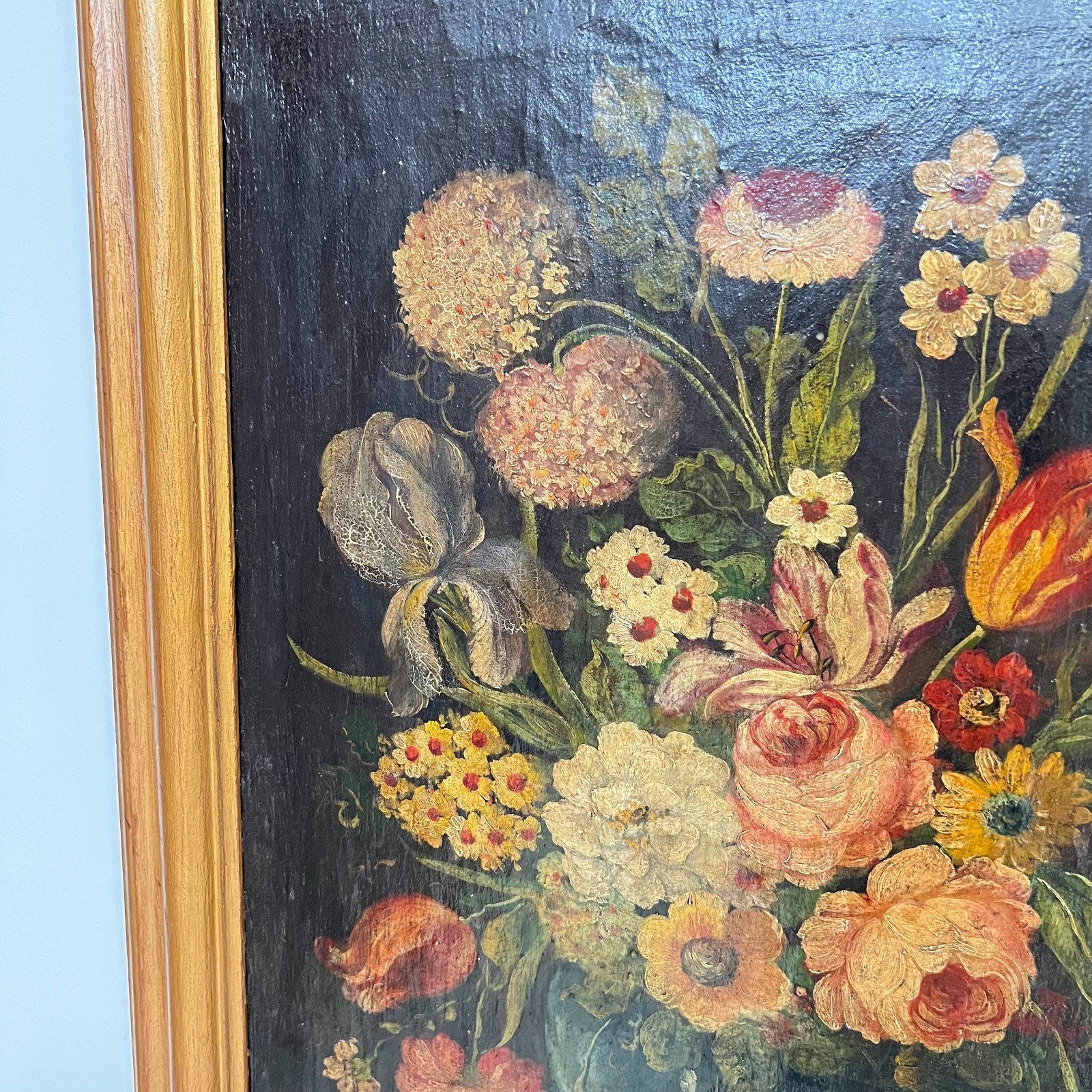 Painting, oil on canvas, pair of large still lifes flowers 18th century