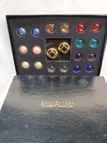 Vtg with Box JOAN RIVERS 10 Color Interchangeable Caged Ball Clip on Earring Set