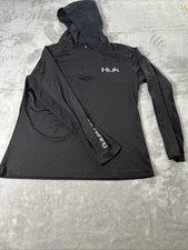 HUK Net Hoodie Shirt Women Large Black Performance Fishing Long Sleeve Pullover
