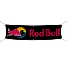 Red Bull Black Drapeau Tapisserie 170cm x 40cm Bannière Signe Garage JDM #6203