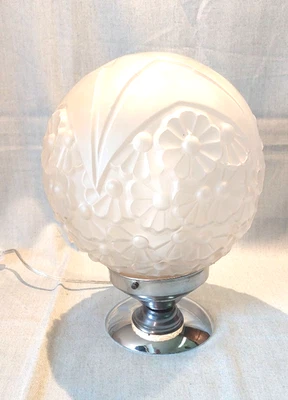 Lampe pied chromé, gros globe pâte de verre , art déco - Photo 1/4