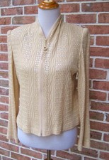 St John Evening Size 8 Cream Cable Knit Sequin Zip Front Mandarin Collar Jacket
