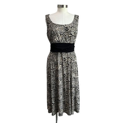 Perceptions Womens Brown White Jersey Sleeveless Midi Dress Size